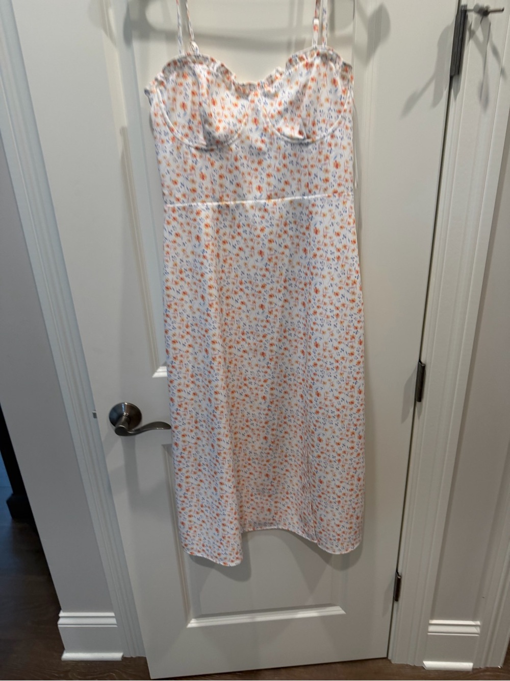 French Connection White Midi Slip Skirt with Orange Floral Print